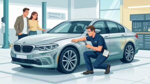 Схематичное изображение автомобиля с выделенными зонами скрытых повреждений кузова для премиального сервиса
