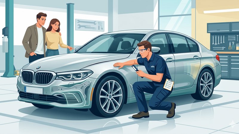 Схематичное изображение автомобиля с выделенными зонами скрытых повреждений кузова для премиального сервиса
